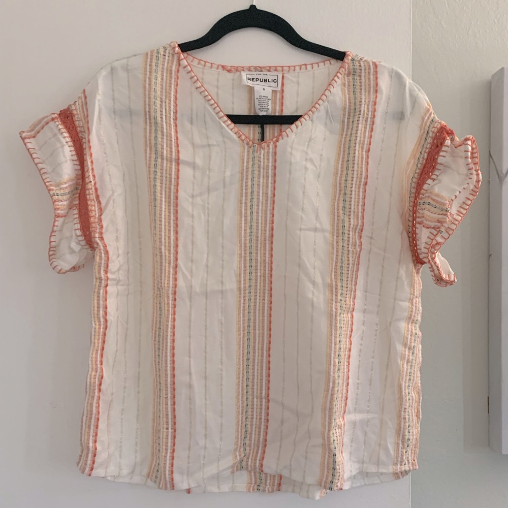 Red orange and white blouse, size S